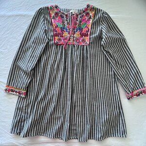 Velzera Women's Tunic Top Gray Multicolor Tassels SizeS Embroidered BOHO